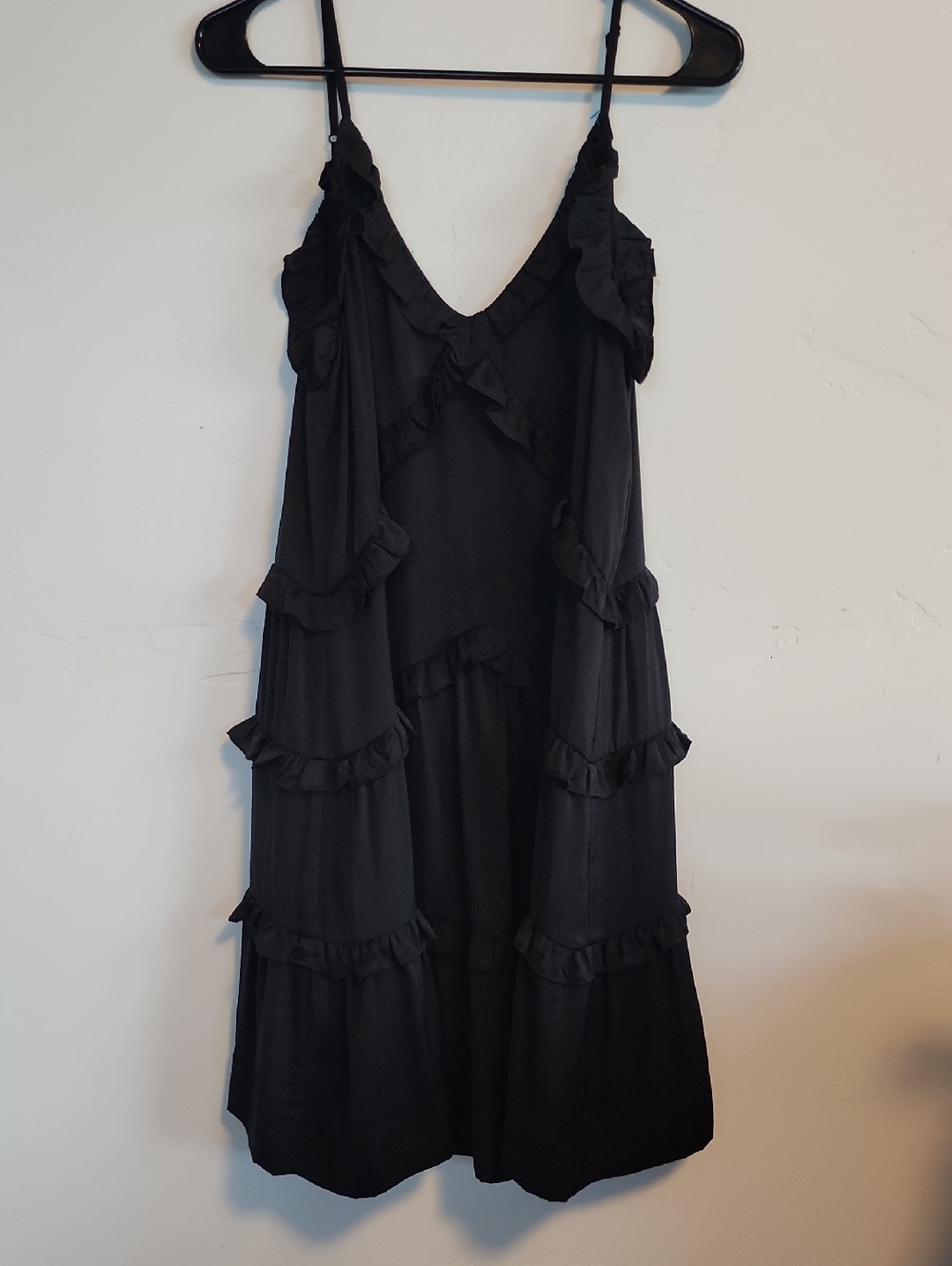 Rebecca Minkoff Black Ruffle Tiered Slip Midi Dress